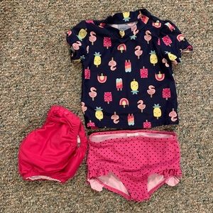 EUC Girls Two Piece Swimsuit & Swim Diaper 24m